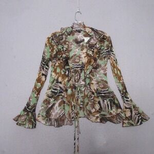 Vintage Caelian Top Medium‎ Fairy Y2K Ruffle Frilly Tie Front Forest Whimsigoth